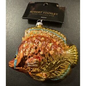Robert Stanley Glass Tropical Fish Christmas‎ Tree Ornament Gold Orange NEW